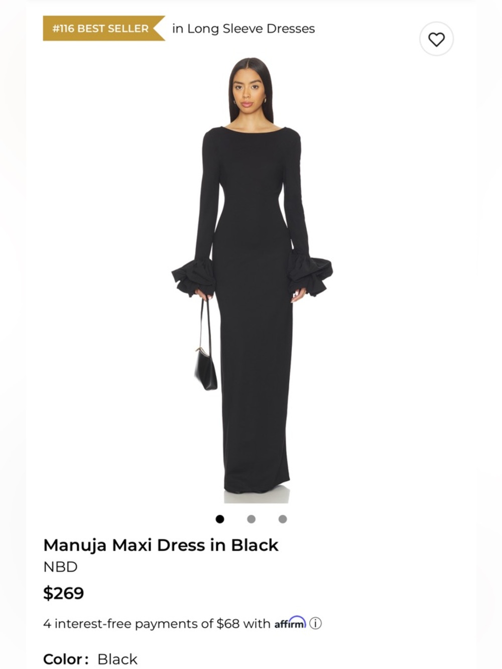 NBD Black Manuja Maxi Dress with Ruffle Cuffs
